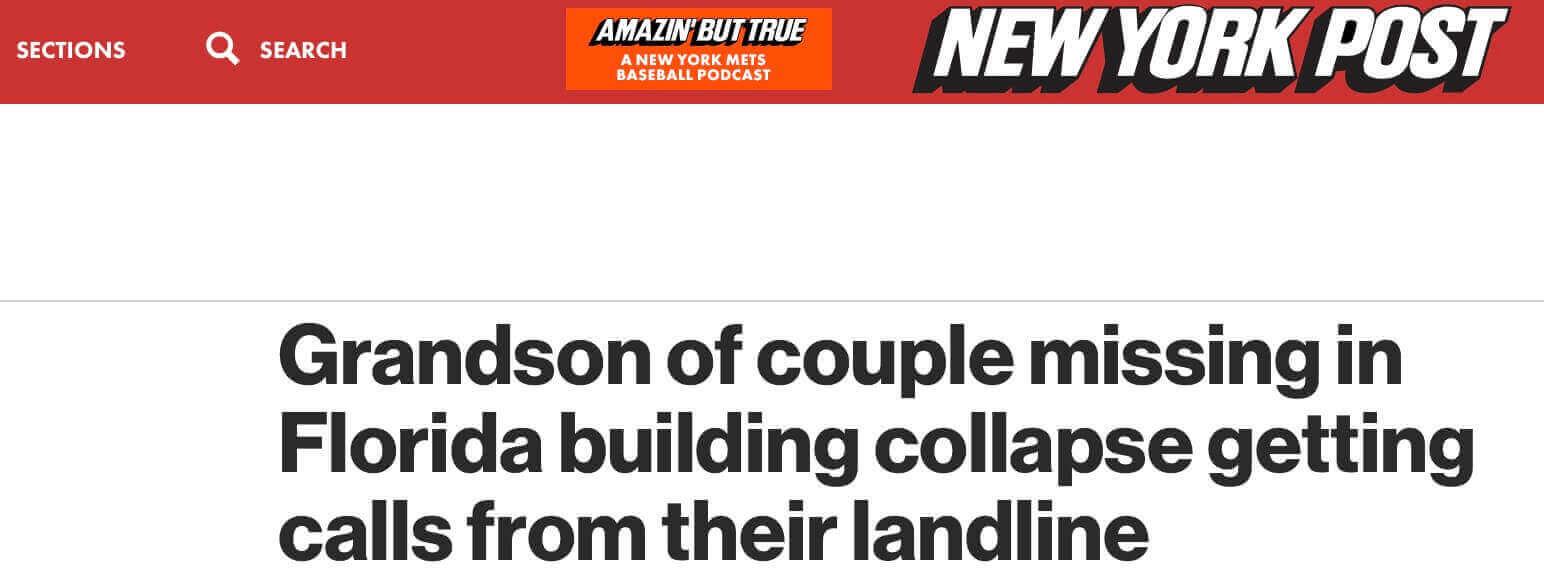 祖父母在美佛州塌楼事件中失踪后,男子接到16通“诡异而神秘”来电